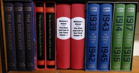 Books. Folio Society relating to the first and second world wars, comprising Gilbert (Martin) The Holocaust three vols, The Origins of the Second World War and Its Aftermath, Shirer (William L), The Rise and Fall of the Third Reich, two vols, Gilbert (Mar