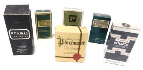 Gentlemen's aftershaves and eau de cologne, including Aramis Devin, and Lab Series, Koros by Yves Saint Laurent, Paco Rabanne Por Homme and gentleman's Parchment cologne.