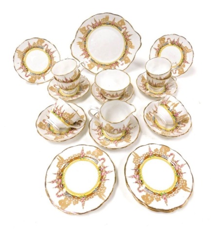 A Royal Albert porcelain Greenways pattern part tea service, comprising cream jug, sugar bowl, bread plate, six teacups, saucers and plates.