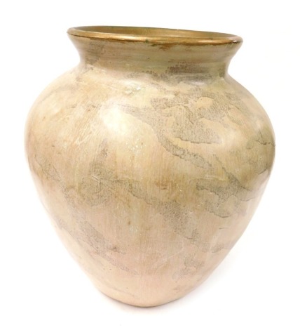 A cream and gold painted terracotta vase, 52cm high.