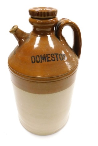 An early 20thC Domestos two tone stoneware flagon with screw stopper, 34cm high.