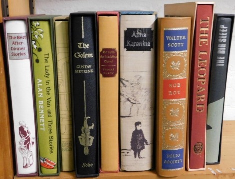 Books. Folio society, including the Best After Dinner Stories, Bennett (Alan) The Lady in the Van and three stories, Meyrink (Gustav) The Golem, The Big Sleep, Tolkstoy Anna Karenina and the Great Gatsby, most with slipcases. (9)