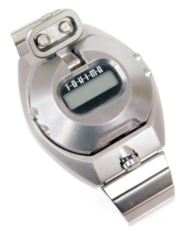 A Bandai Tokima metal case robot wristwatch, with a digital movement.