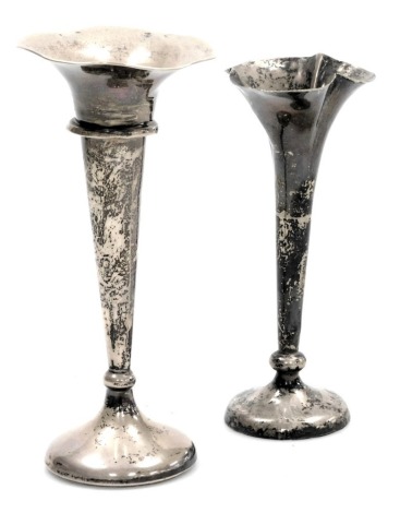 A George V loaded silver bud vase, Birmingham 1918, and a further loaded bud vase, hallmarks worn, 4.87oz all in.