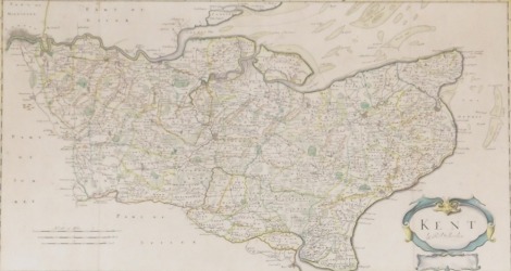 After Robert Morden (English, 1650-1703). A map of Kent, hand coloured engraving, 35cm x 65cm.