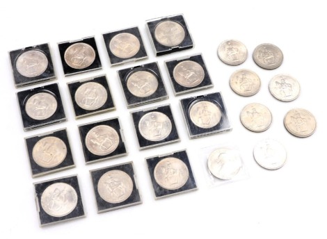 Twenty two commemorative five shilling coins, for Queen Elizabeth II Coronation 1953 and further five shilling coin 1960.