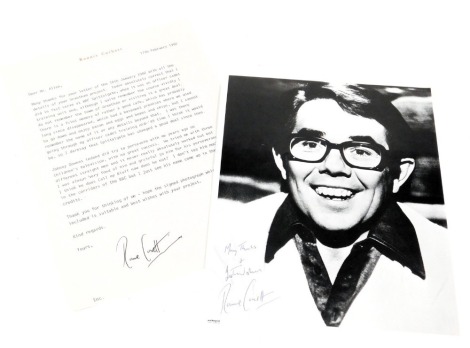 Grantham Interest. A signed letter from Ronnie Corbett, dated 17th February 1982, relating to his time as an Officer Cadet at RAF Spitalgate, together with a signed photograph.