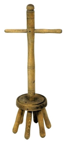 A late 19th/early 20thC ash washing dolly, 88cm high. (AF)