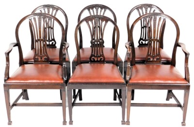 A set of six George III style mahogany dining chairs, with hoop backs, including two carvers.