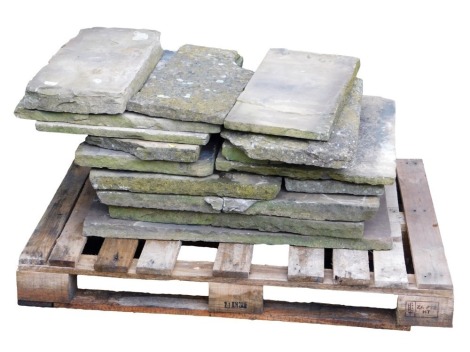 A quantity of York flag stone paving slabs, various sizes.