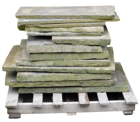 A quantity of York flag stone paving slabs, various sizes.