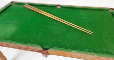 A Victor Sports pine framed half size snooker table, 84cm high x 187cm wide 98cm deep, together with two cues. - 2