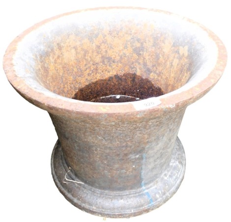 A cast iron garden planter, of mortar type, 35cm high, 41cm diameter.