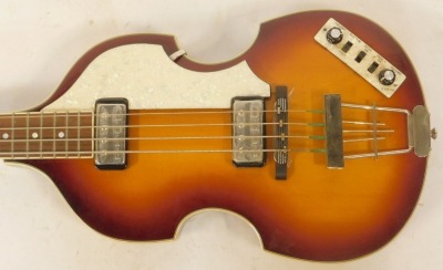 A Hofner Contemporary Series violin bass electric guitar, a graduated brown body, 106cm long, in hard case bearing stamps, etc. - 2