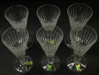 A set of six Waterford crystal Tramore pattern fluted champagne glasses, some with paper labels, 16cm high. - 2