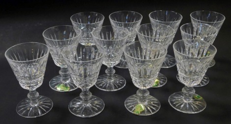 A set of twelve Waterford crystal Tramore pattern port glasses, each 10cm high, some with paper labels, others stamped.