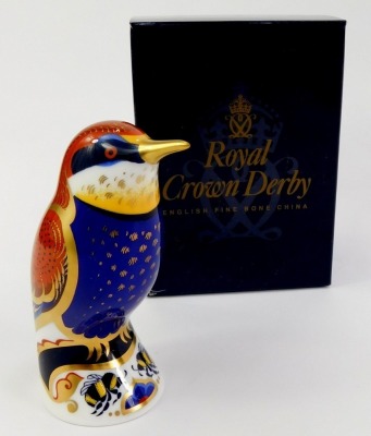 A Royal Crown Derby porcelain bee-eater paperweight, red printed marks and gold stopper, 10cm high, boxed. - 2