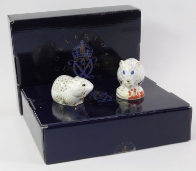 Two Royal Crown Derby porcelain paperweights, comprising riverbank vole, red printed marks and gold stopper, 4cm high, and Derby Doormouse, red printed marks and gold stopper, 6cm high. - 2