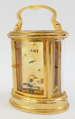 A 20thC brass cased carriage clock, the rectangular white enamel dial bearing Arabic and Roman numerals, marked L'Epee Fondee en 1839, Sainte Susanne France, the case of oval form, with glass panel to top, sides and back, the movement marked Made... - 2