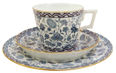 A Royal Crown Derby Wilmont pattern trio set, comprising cup, saucer and plate.