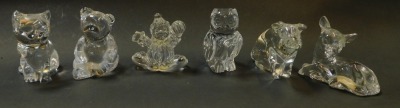 A group of Princess House Crystal Treasures paperweights, modelled as owls, teddy bears, cats, sleeping dog, seated fawn, etc., together with a glass frog paperweight with internal caned decoration, 5cm high, and three further paperweights. - 3