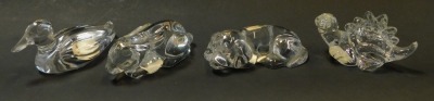 A group of Princess House Crystal Treasures paperweights, modelled as owls, teddy bears, cats, sleeping dog, seated fawn, etc., together with a glass frog paperweight with internal caned decoration, 5cm high, and three further paperweights. - 4