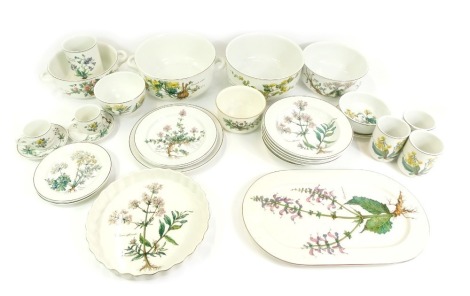 A Villeroy and Boch part dinner service decorated in the Botanica pattern, to include soup bowls, flan dish, two cups and saucers, breakfast bowl, oval serving plate, etc.