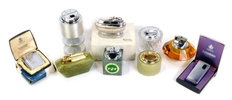 A group of table lighters, to include a Ronson chrome plated lighter, boxed, cut glass examples, onyx, etc. (1 box)