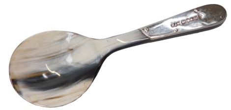 A silver handled and horn spoon, the silver handle stamped PJM with Sheffield Millennium marks, 11cm wide.