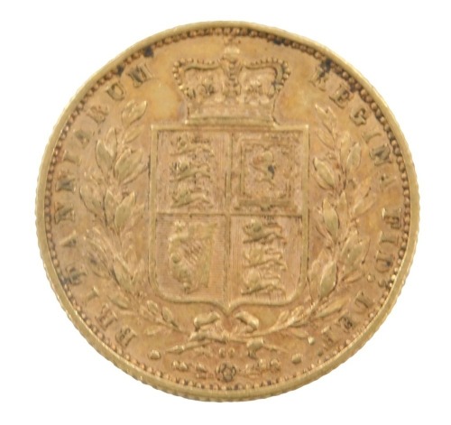 A Queen Victoria young head shield back full gold sovereign, 1869.