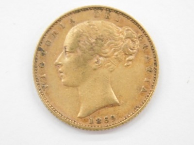 A Queen Victoria young head shield back full gold sovereign, 1869. - 2