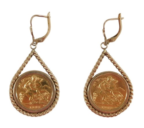A pair of Elizabeth II half gold sovereign earrings each mounted with a half sovereign in