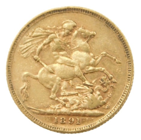 A Queen Victoria full gold sovereign, dated 1891.