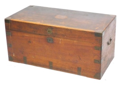 A 19thC camphor wood and brass bound campaign chest, the rectangular top with a vacant cartouche, 101cm wide.