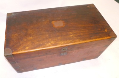 A 19thC camphor wood and brass bound campaign chest, the rectangular top with a vacant cartouche, 101cm wide. - 3