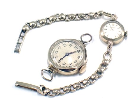 Two watches, comprising a Tissot 9ct gold cased lady's wristwatch, with small silvered dial, on a 9ct gold strap, 13.4g all in, and a 9ct gold cased wristwatch head, 28g all in. (2)