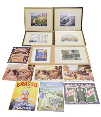 A quantity of railway related prints and various prints mounted onto aluminium.