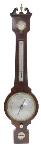 A George III mahogany wheel barometer, with silver dial and brass back, marked J Pastorelli Liverpool, 95cm high.