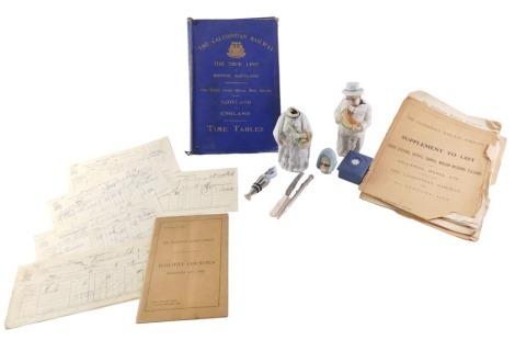 Miscellaneous items, to include propelling pencil, Caledonian Railway timetable, small Wedgwood box, etc.