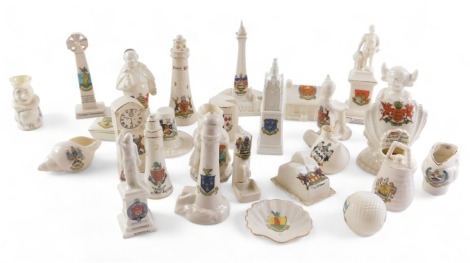 A quantity of crested china, to include a Lincoln Imp, a lighthouse, various monuments, Blackpool Tower, etc.