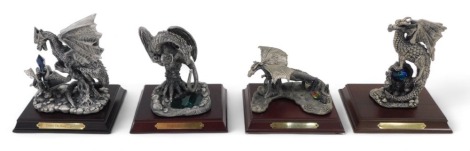 Four Tudor Mint Myth and Magic Pewter figures, to include Dragons Reflection, Under the Harp's Spell, etc., boxed.