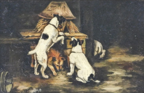 K. Upton (19thC/20thC). Dogs on the prowl, oil on canvas, signed, 19cm x 29.5cm.