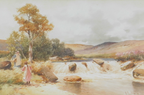 Harold M. English (1890-1953). Young girls by a stream, watercolour, signed and dated (19)10, 28cm x 43.5cm.