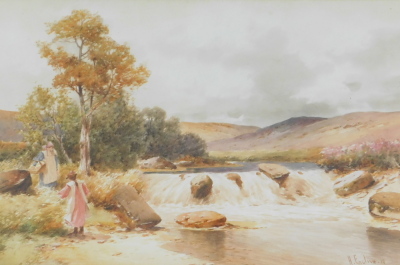 Harold M. English (1890-1953). Young girls by a stream, watercolour, signed and dated (19)10, 28cm x 43.5cm.