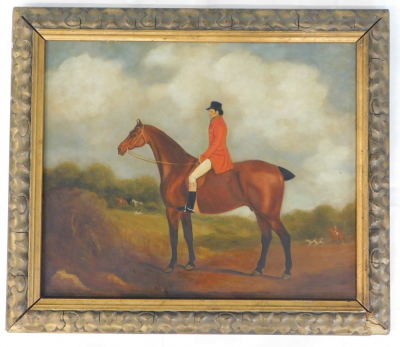 19thC British School. Huntsman on horseback, oil on panel, 37cm x 45cm. - 2