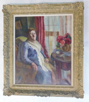 Attributed to Patricia Preece (1894-1966). Seated lady, oil on canvas, 60cm x 49cm. - 2