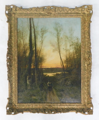 19thC School. Woodland scene figures collecting fire wood, oil on canvas, 64cm x 48cm. - 2