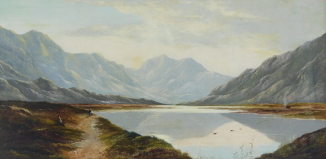 Charles Leslie (1835-1890). Mountain landscape with lakes, oil on canvas - pair, signed and dated, 29.5cm x 59.5cm.