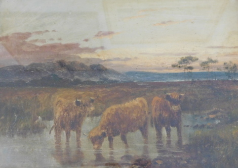 Charles W. Oswald (19thC/20thC). Cattle in river landscape, oil on canvas, signed, 5cm x 35cm.