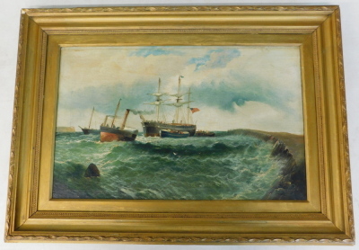 Attributed to James Penny (19thC). Shipping off the coast, oil on canvas, 37cm x 59cm. - 2